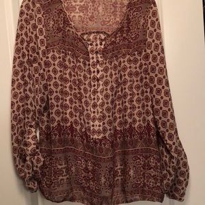 Sheer red and cream blouse